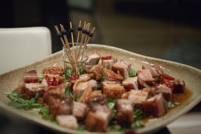 Asian Fusion - Pork belly cubes dressed with caramelised sauce: Alsace Pinot Gris